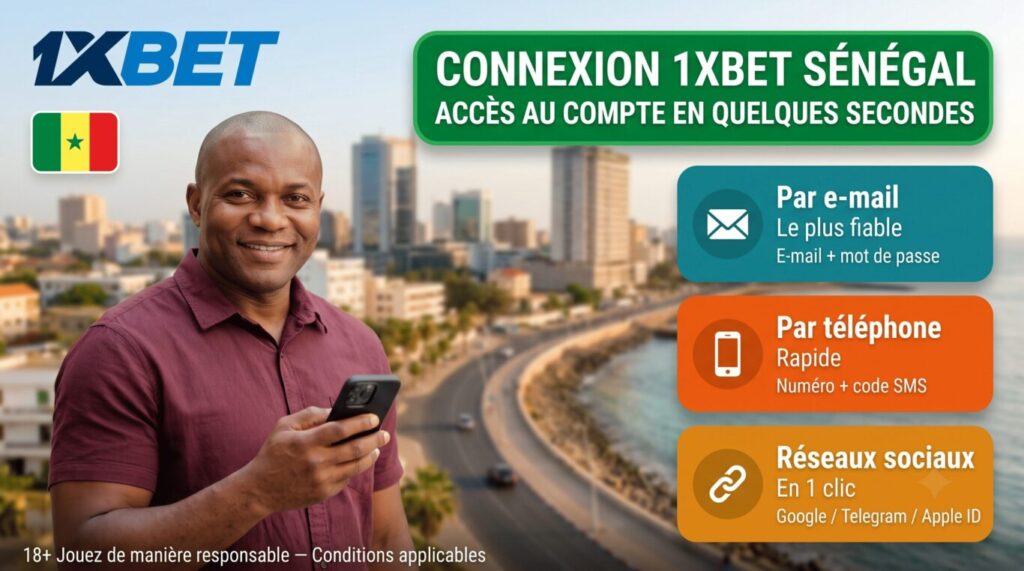 Connexion 1xBet Sénégal : se connecter par e-mail, téléphone ou réseaux sociaux