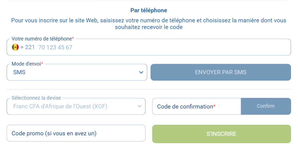 Formulaire d'inscription par téléphone