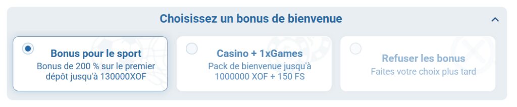 Activation du bonus 1xBet
